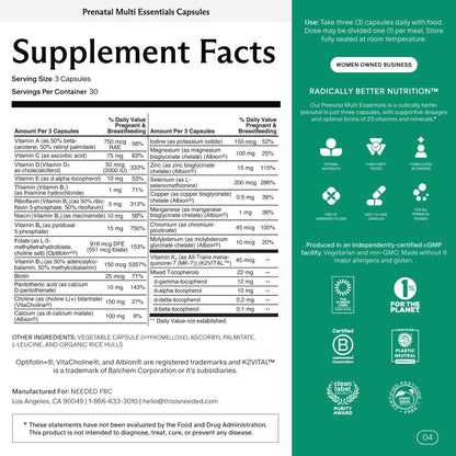 Needed. Multivitamin for Prenatal | Prenatal Multi Essentials Capsule - Pregnancy, Breastfeeding, Postpartum | Expertly-Formulated & Third-Party Tested, | 30-Day Supply Nirvana Guru