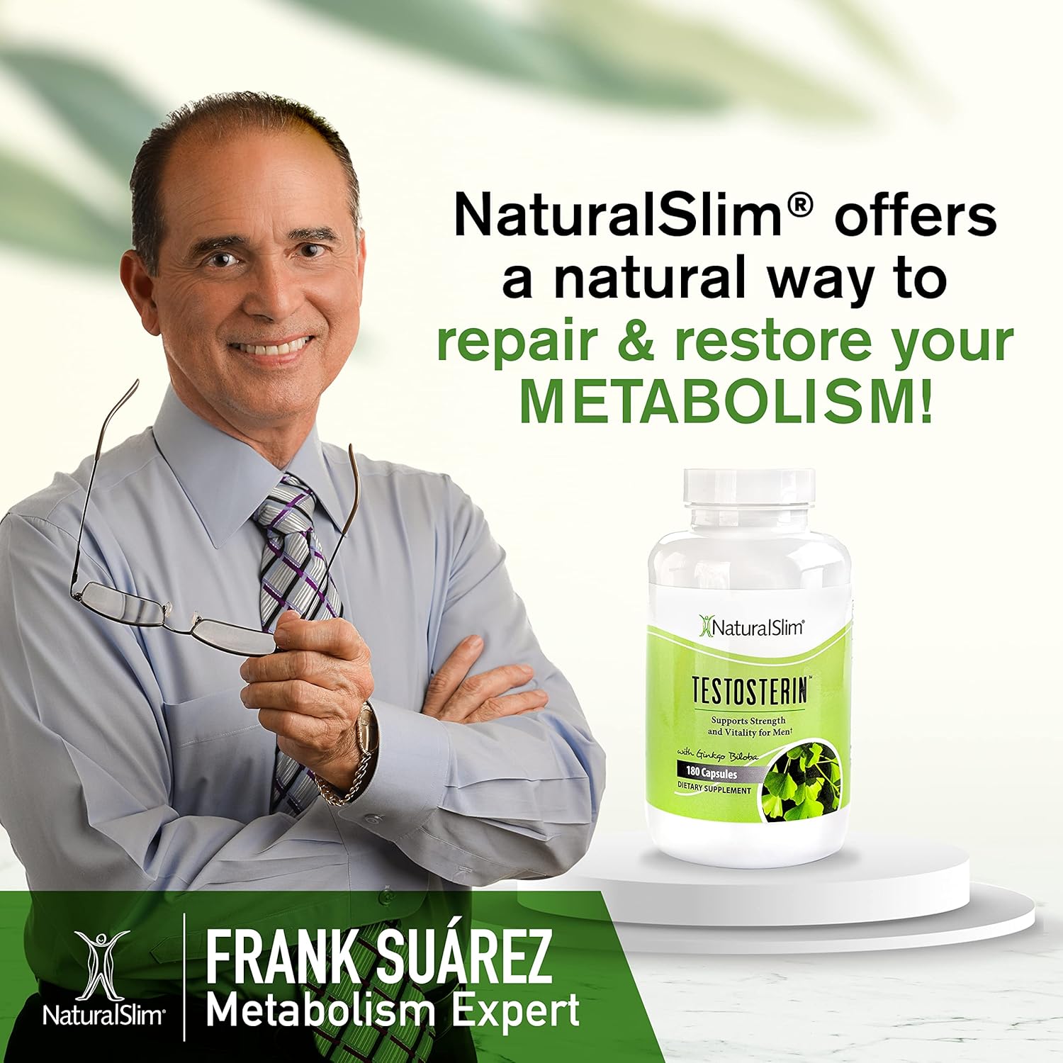 NaturalSlim Natural Testosterone Booster for Men - Male Enhancing Supplement with Ginkgo Biloba, L Arginine, Zinc, Vitamin B3, & Testofen for Energy, Muscle Builder & Metabolism - 180 Capsules - Nirvana Guru