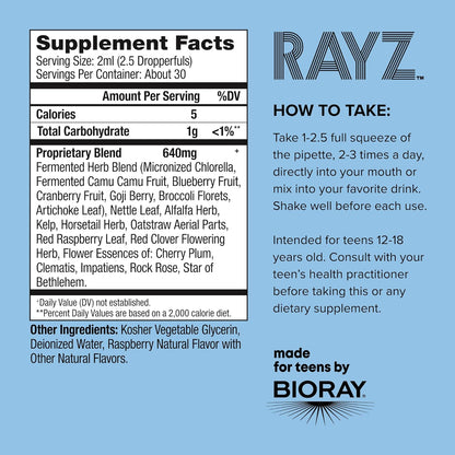BIORAY RAYZ All Systems Glow, Raspberry Flavor - 2 fl oz - Convenient Source of Vitamins & Minerals for Teens 12-18 Years Old Nirvana Guru