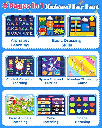 Gojmzo Busy Board Montessori Toys for Toddler Boy Birthday Gifts, Busy Book Sensory Toys for Toddlers, Learning Educational Toddler Travel Activities nirvanaguru