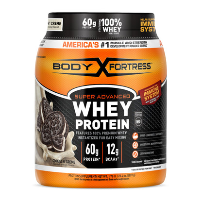 Body Fortress Super Advanced Whey Protein Powder, Vanilla, Immune Support (1), Vitamins C & D Plus Zinc, 1.74 lbs