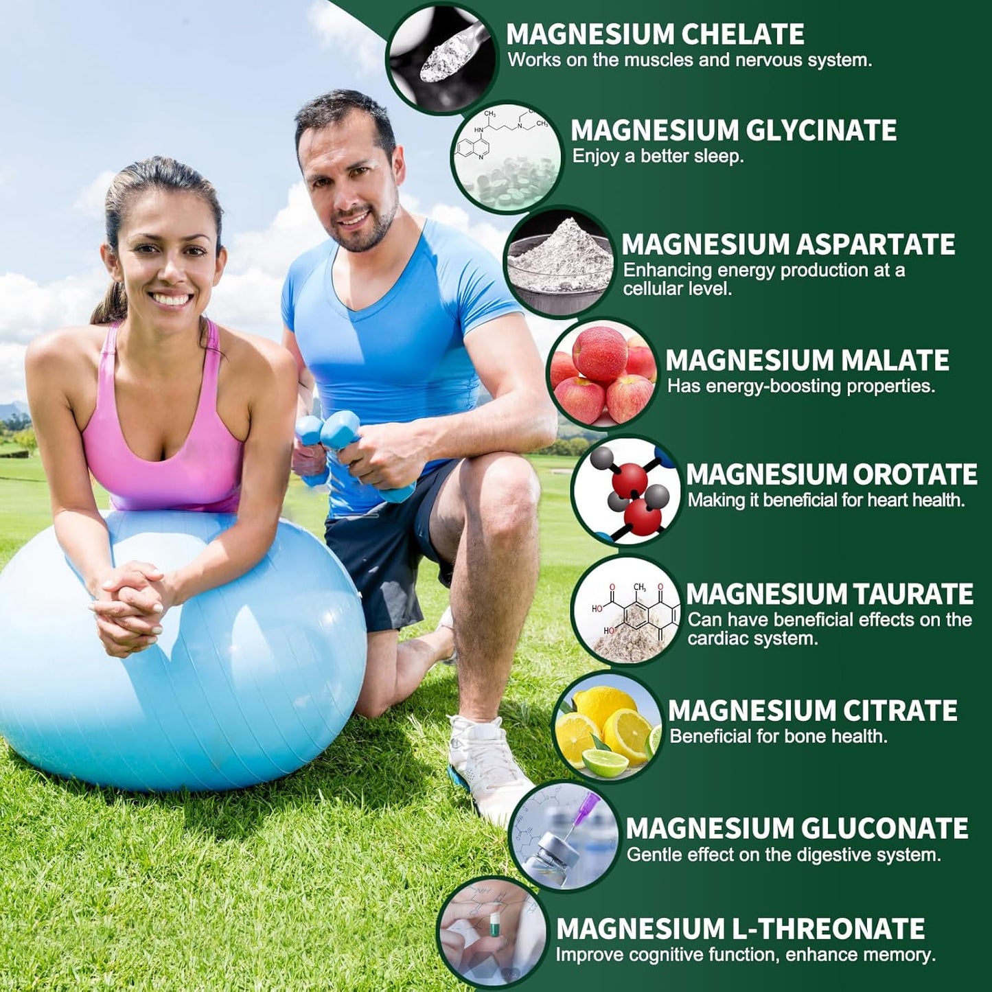 Magnesium Supplement with 9 Forms of High Absorption Magnesium Glycinate, L-threonate, Citrate, Malate and More for Muscle, Brain Support, Non-GMO, Gluten & Soy Free, 60 Capsules Nirvana Guru