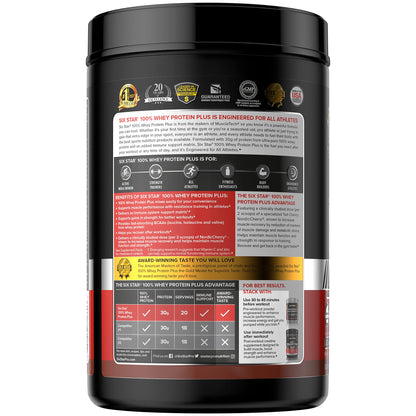 Six Star Whey Protein Powder Plus - Muscle Building & Recovery Formula with Whey Isolate Powder, BCAAs, 30g Protein, Immune Support - Post-Workout Supplement - Triple Chocolate, 1.8 lbs