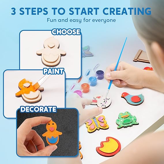 JOYIN 12 Wooden Magnet Creativity Arts & Crafts Painting Kit for Kids, Decorate Your Own Painting Gift for Easter Basket Stuffers, Birthday Parties and Family Crafts, Party Favors for Boys Girls nirvanaguru