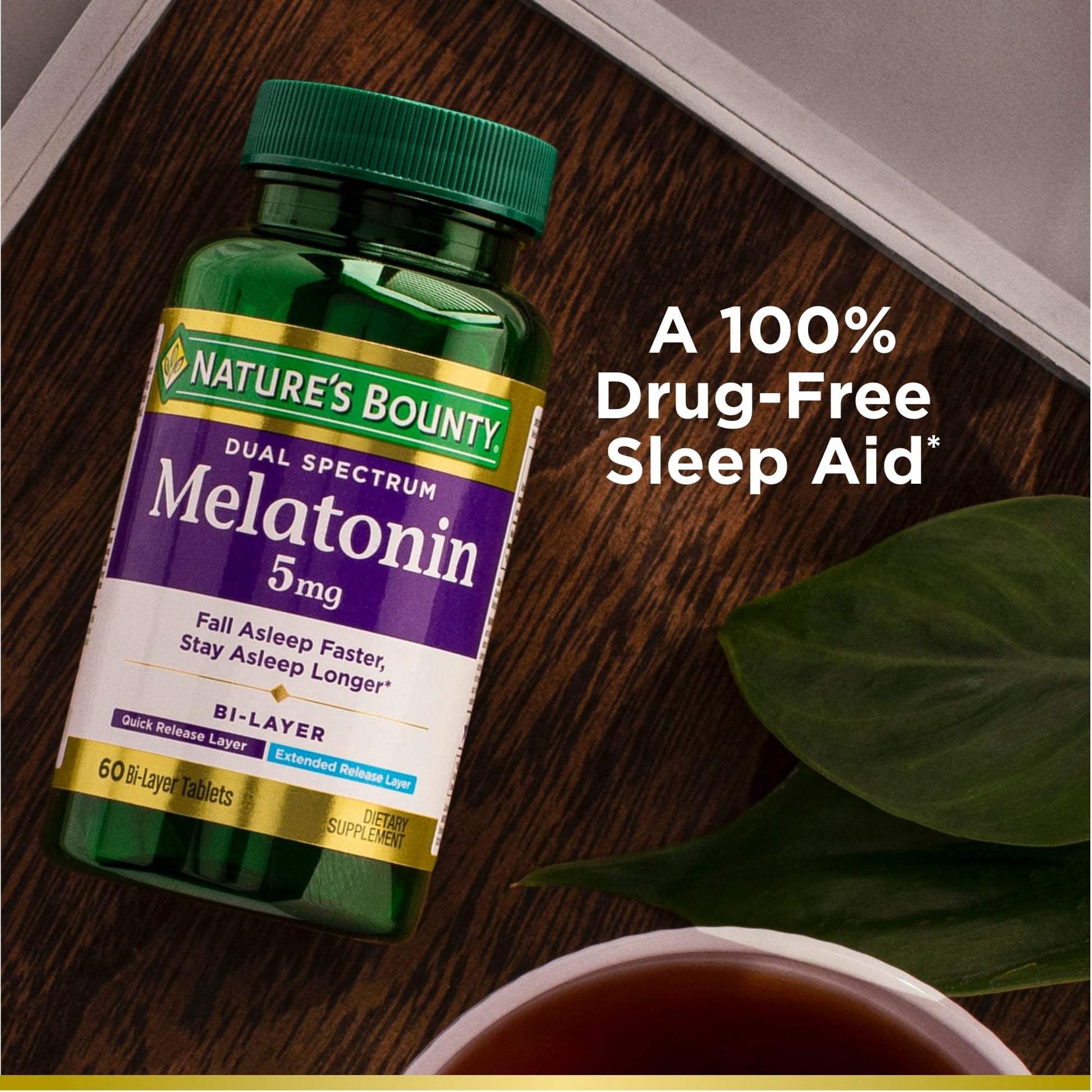 Nature's Bounty Melatonin 5mg Dual Spectrum, 100% Drug Free Sleep Supplement, Quick Release and Extended Release, Promotes Relaxation and Sleep Health, 60 Bi-Layer Tablets Nirvana Guru
