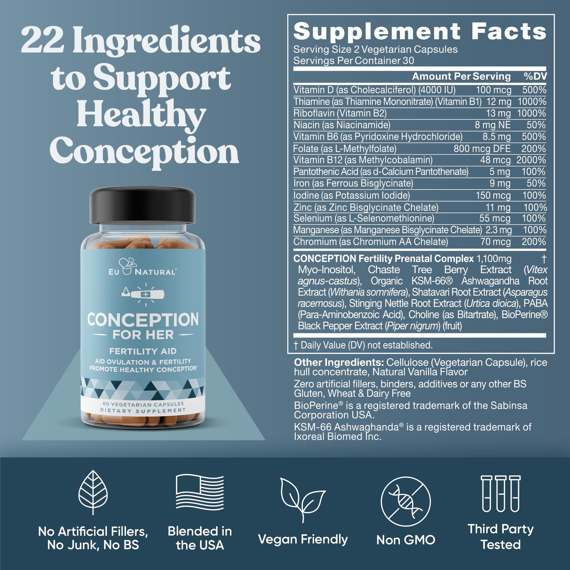 Conception Fertility Supplements for Women – Aids Ovulation, Hormonal Balance, & Regular Cycles – Prenatal Vitamin Support with Myo-Inositol, Folate, Folic Acid, Vitex – 60 Vegetarian Soft Capsules Nirvana Guru