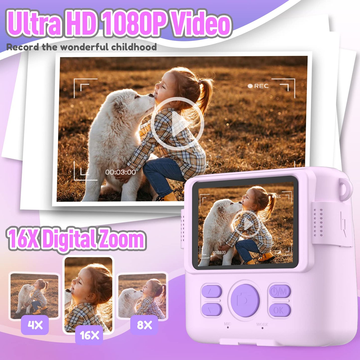 Kids Camera Instant Print, Christmas Birthday Gifts for Kids Age 3-12, Selfie Digital Camera with 1080P Videos,Toddler Portable Travel Cameras Toy for 4 5 6 7 8 9 Year Old Boys Girls-Blue Nirvana Guru