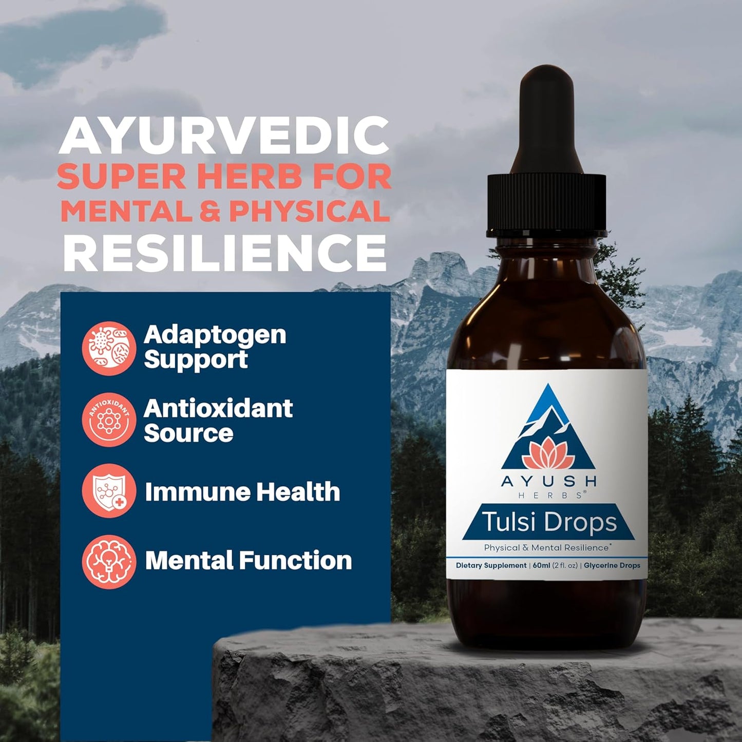 Ayush Herbs Tulsi Drops - Alcohol-Free Tulsi Drops, Holy Basil Gylcerite, Natural Immune-Support Drops for Kids & Adults, Calm & Focus Booster - 2 Fl Oz (80 Servings) Nirvana Guru