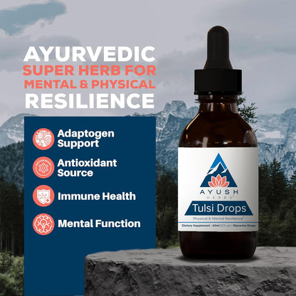 Ayush Herbs Tulsi Drops - Alcohol-Free Tulsi Drops, Holy Basil Gylcerite, Natural Immune-Support Drops for Kids & Adults, Calm & Focus Booster - 2 Fl Oz (80 Servings) Nirvana Guru