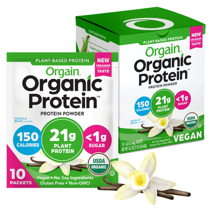 Orgain Organic Vegan Protein Powder, Vanilla Bean - 21g Plant Protein, 4g Prebiotic Fiber, No Lactose Ingredients, No Added Sugar, Non-GMO, For Shakes & Smoothies, 2.03 lb (Packaging May Vary)