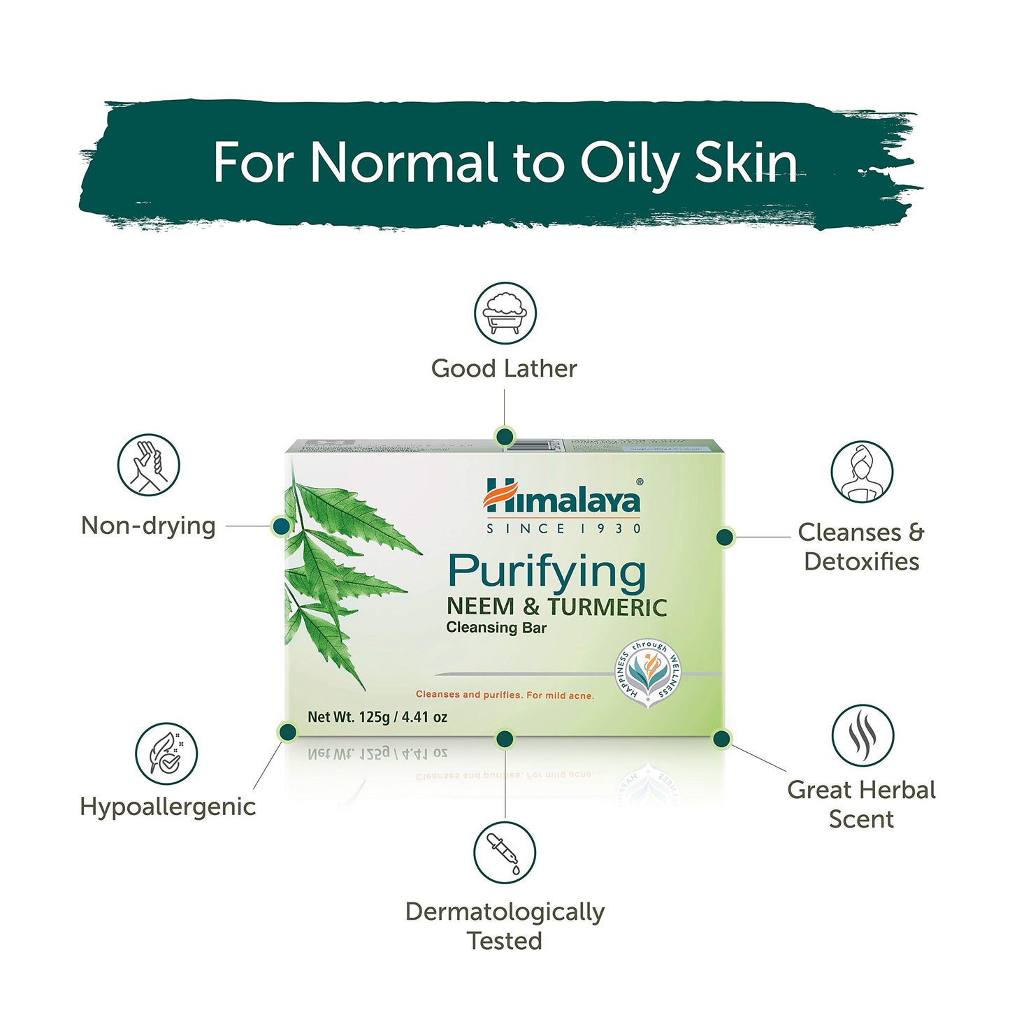 Himalaya Purifying Neem & Turmeric Cleansing Bar for Clean and Healthy Looking Skin, Free from Parabens, SLS and Phthalates, Gluten Free, Vegan, 125 g (4.41 oz), 6 Pack - Nirvana Guru