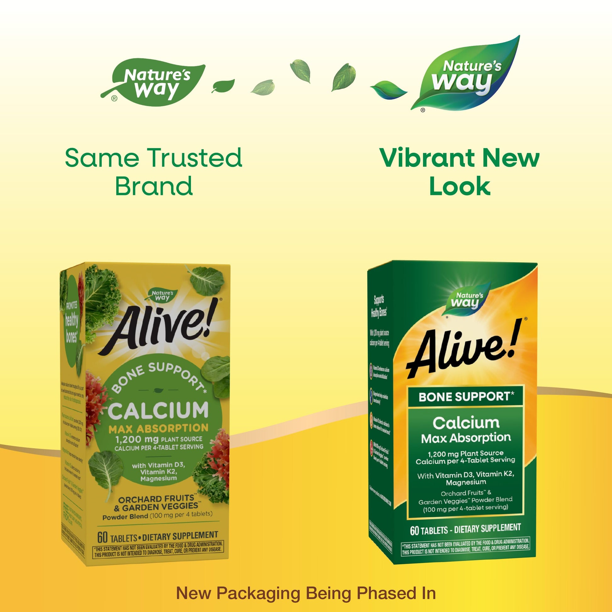 Nature's Way Alive! Calcium Max Absorption, Bone Support*, Plant Source Calcium, Vitamin D3 & K2, Magnesium, 120 Tablets (Packaging May Vary) - Nirvana Guru