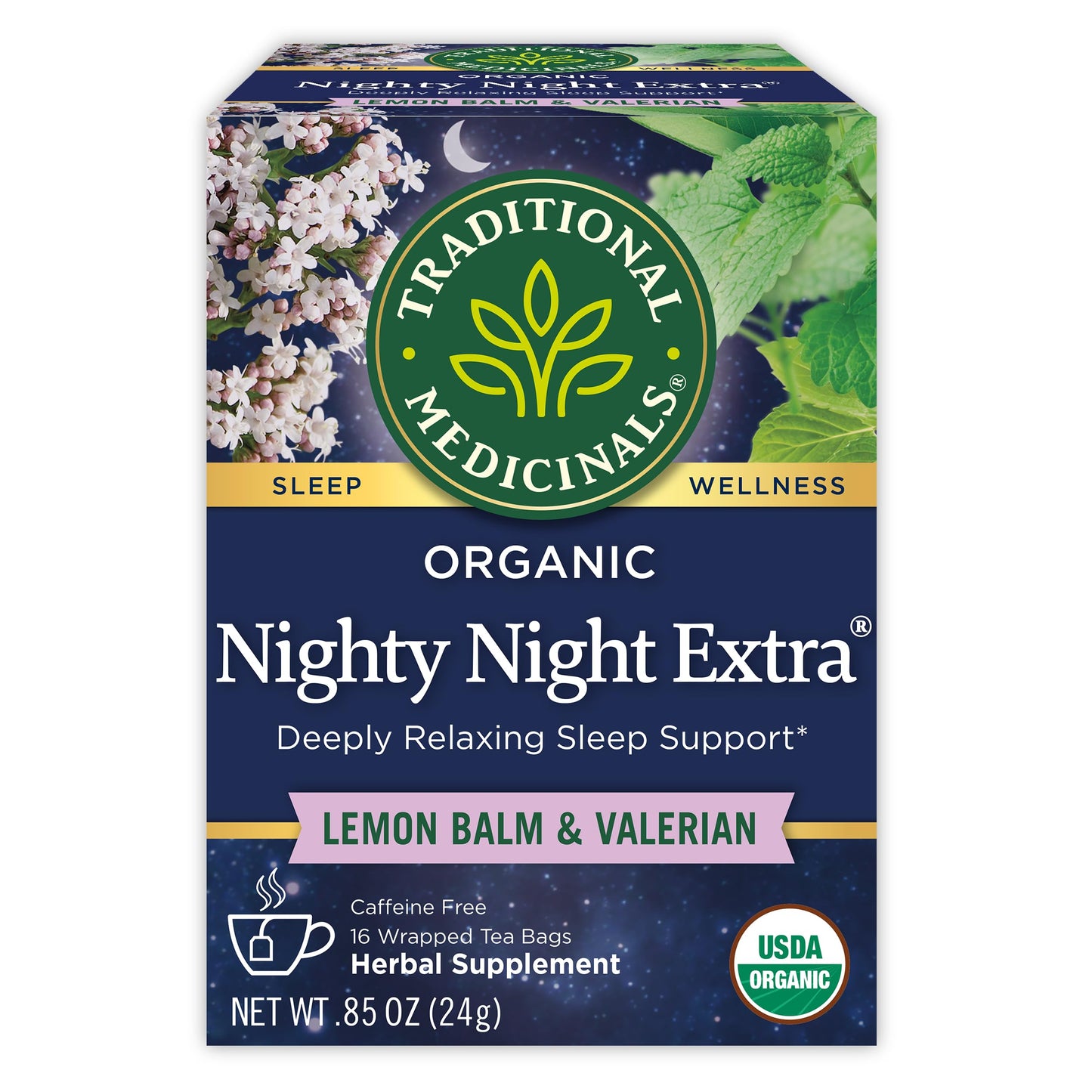 Traditional Medicinals Organic Nighty Night Extra Tea With Valerian Root for Relaxation, 16 Tea Bags (Pack of 1) - Nirvana Guru