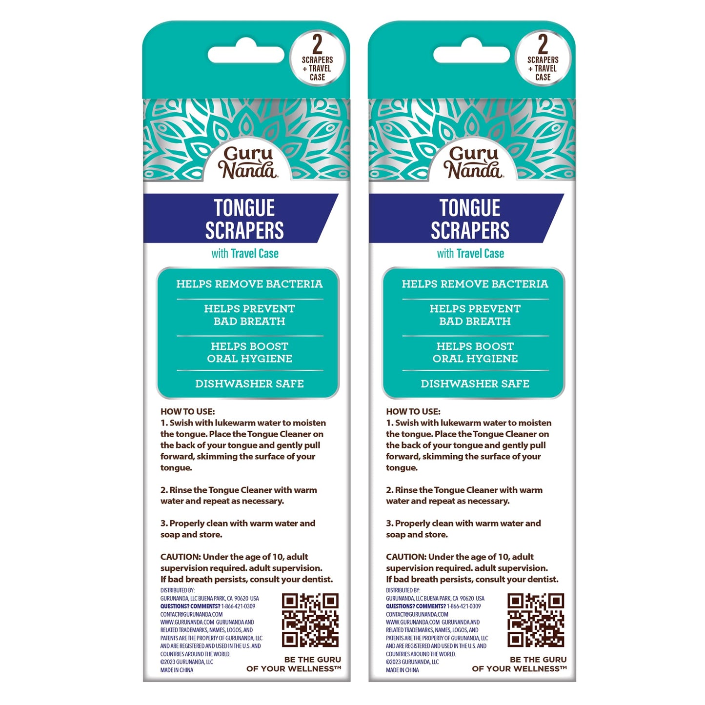 GuruNanda Tongue Scraper for Adults (2 Pack) with Travel Case, 420 Medical-Grade 100% Stainless Steel Tongue Cleaner, Aids in Fresh Breath & Oral Care Nirvana Guru