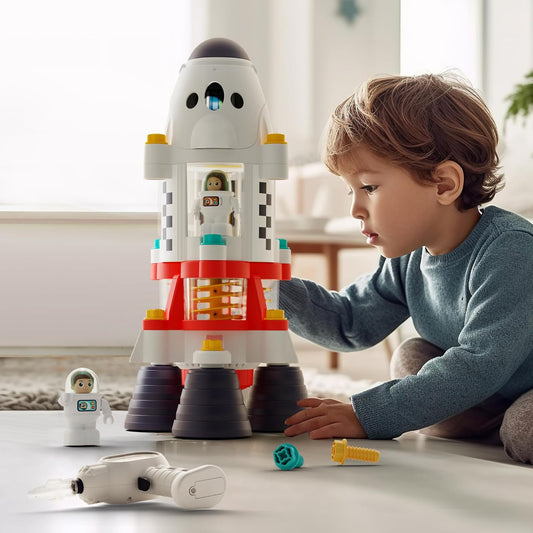 iPlay, iLearn Rocket Space Toys, Kids Spaceship Playset W/Space Shuttle, 2 Astronauts, Educational STEM Take Apart Outer Space Adventure W/Electric Drill, Gift for 3 4 5 6 7 8 Year Old Boy Girl Nirvana Guru