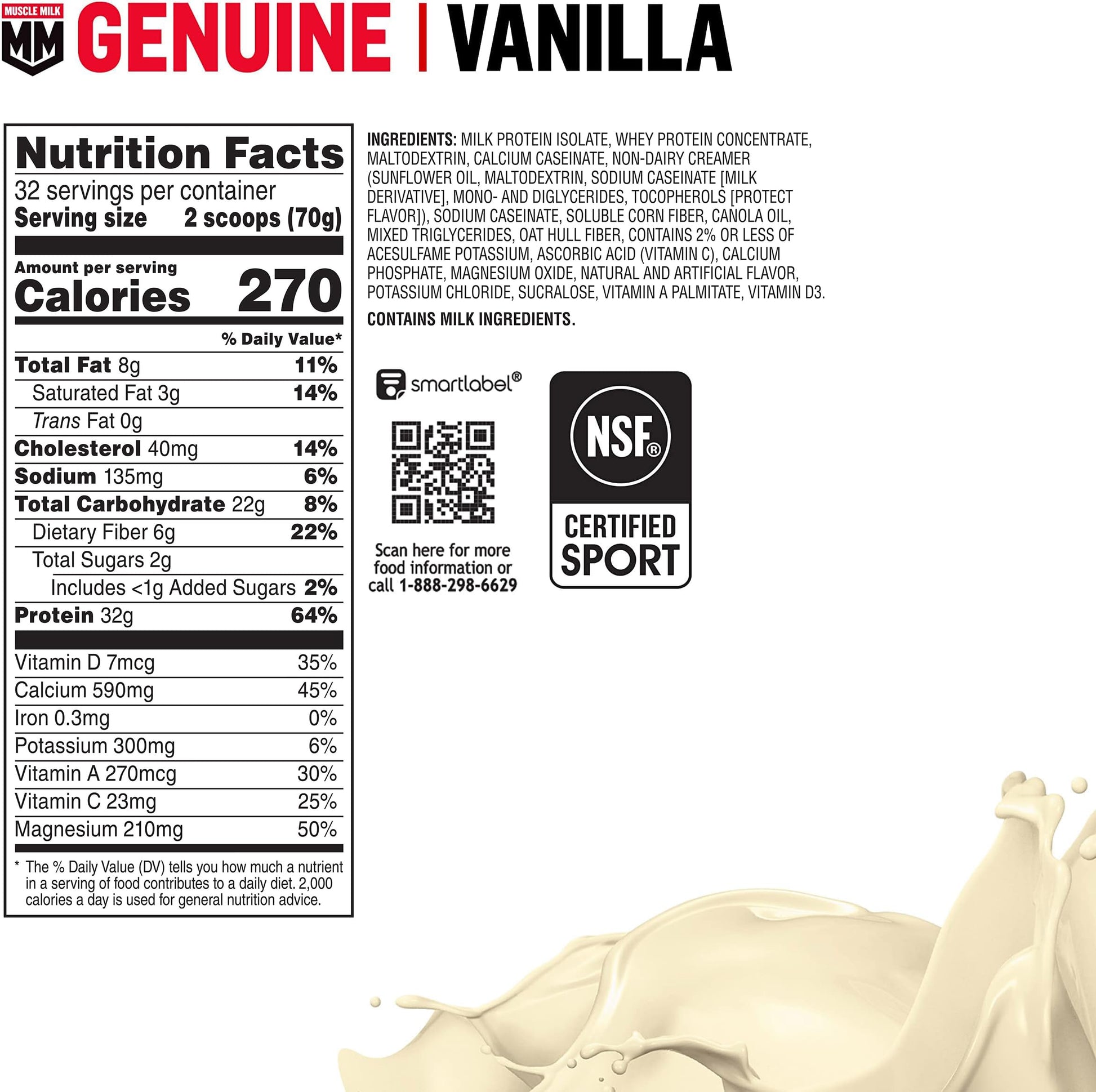 Muscle Milk Genuine Protein Powder, Chocolate, 1.93 Pounds, 13 Servings, 32g Protein, 2g Sugar, Calcium, Vitamins A, C & D, NSF Certified for Sport, Energizing Snack, Packaging May Vary Nirvana Guru