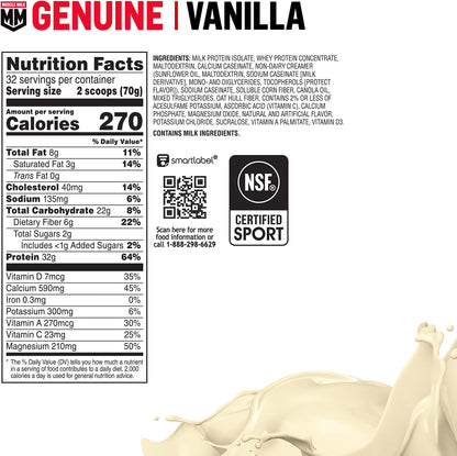 Muscle Milk Genuine Protein Powder, Chocolate, 1.93 Pounds, 13 Servings, 32g Protein, 2g Sugar, Calcium, Vitamins A, C & D, NSF Certified for Sport, Energizing Snack, Packaging May Vary Nirvana Guru