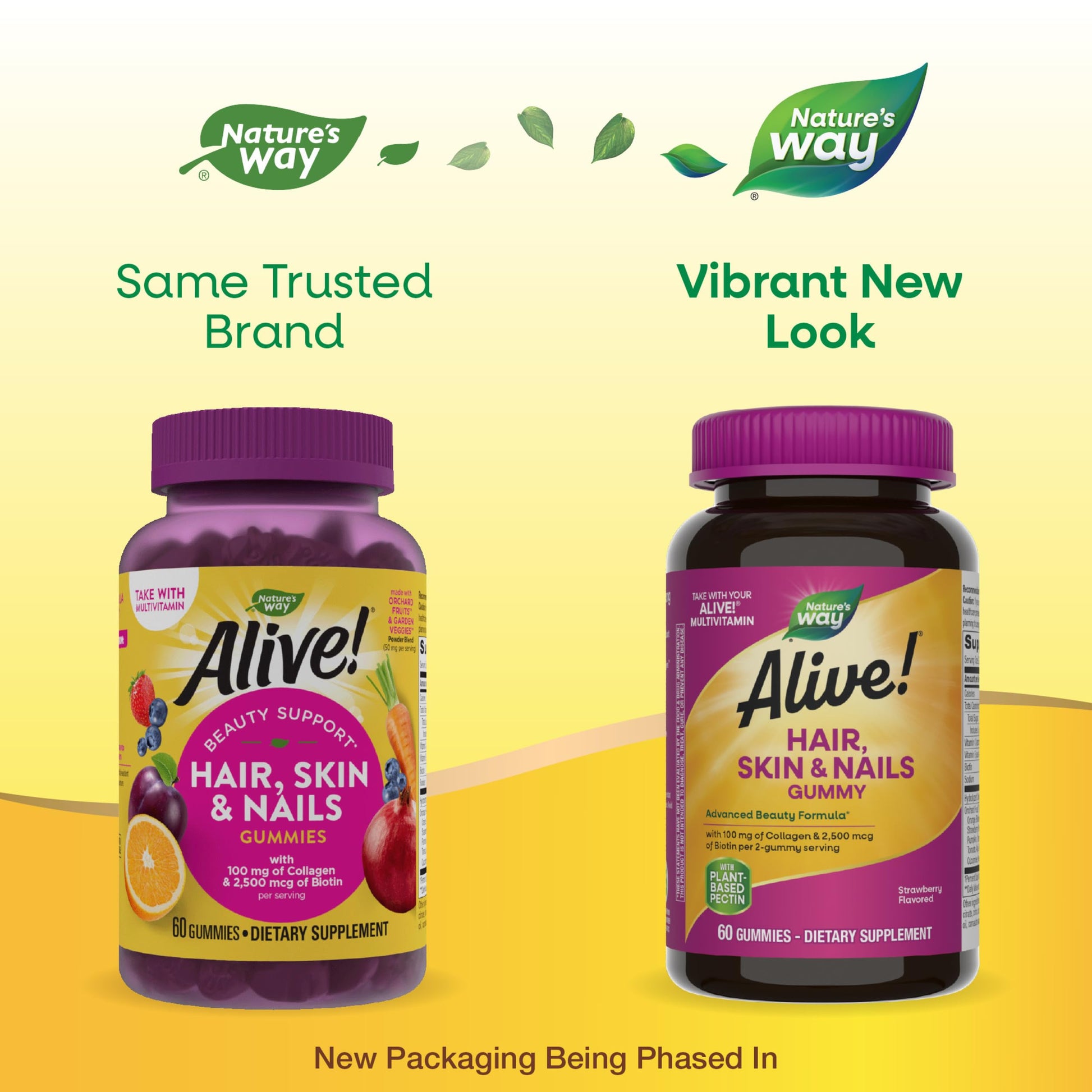 Nature's Way Alive! Hair, Skin & Nails Gummies, Advanced Beauty Formula*, with Biotin and Collagen, Strawberry Flavored, 60 Gummies (Packaging May Vary) - Nirvana Guru