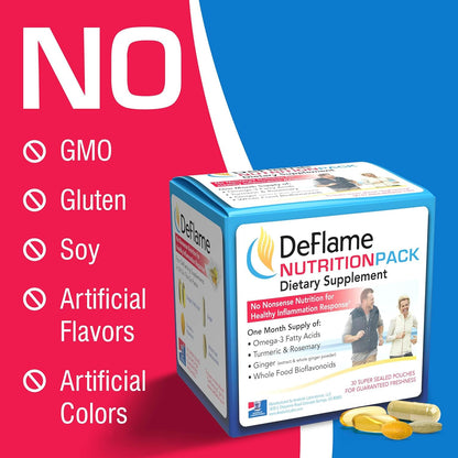 DeFlame Nutrition Pack Supplement - 30 Daily Multivitamin Packs - Omega 3 Fish Oil with EPA and DHA, Rosemary, Bioflavonoids, Ginger, Curcumin Turmeric Supplement Nirvana Guru