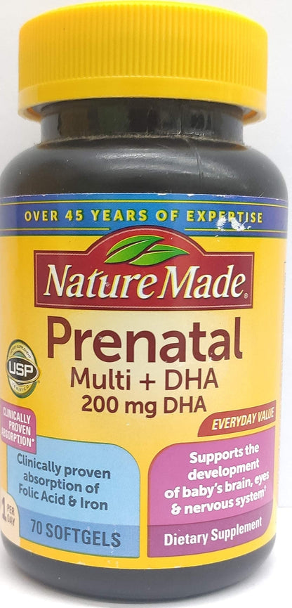 Nature Made Prenatal with Folic Acid + DHA, Prenatal Vitamin and Mineral Supplement for Daily Nutritional Support, 110 Softgels, 110 Day Supply - Nirvana Guru