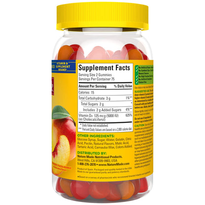 Nature Made Extra Strength Vitamin D3 5000 IU (125 mcg) per serving, Dietary Supplement for Bone, Teeth, Muscle and Immune Health Support, 150 Gummies, 75 Day Supply - Nirvana Guru