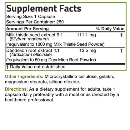 Bronson Milk Thistle Silymarin Marianum & Dandelion Root Liver Health Support, Antioxidant Support, Detox, 120 Capsules
