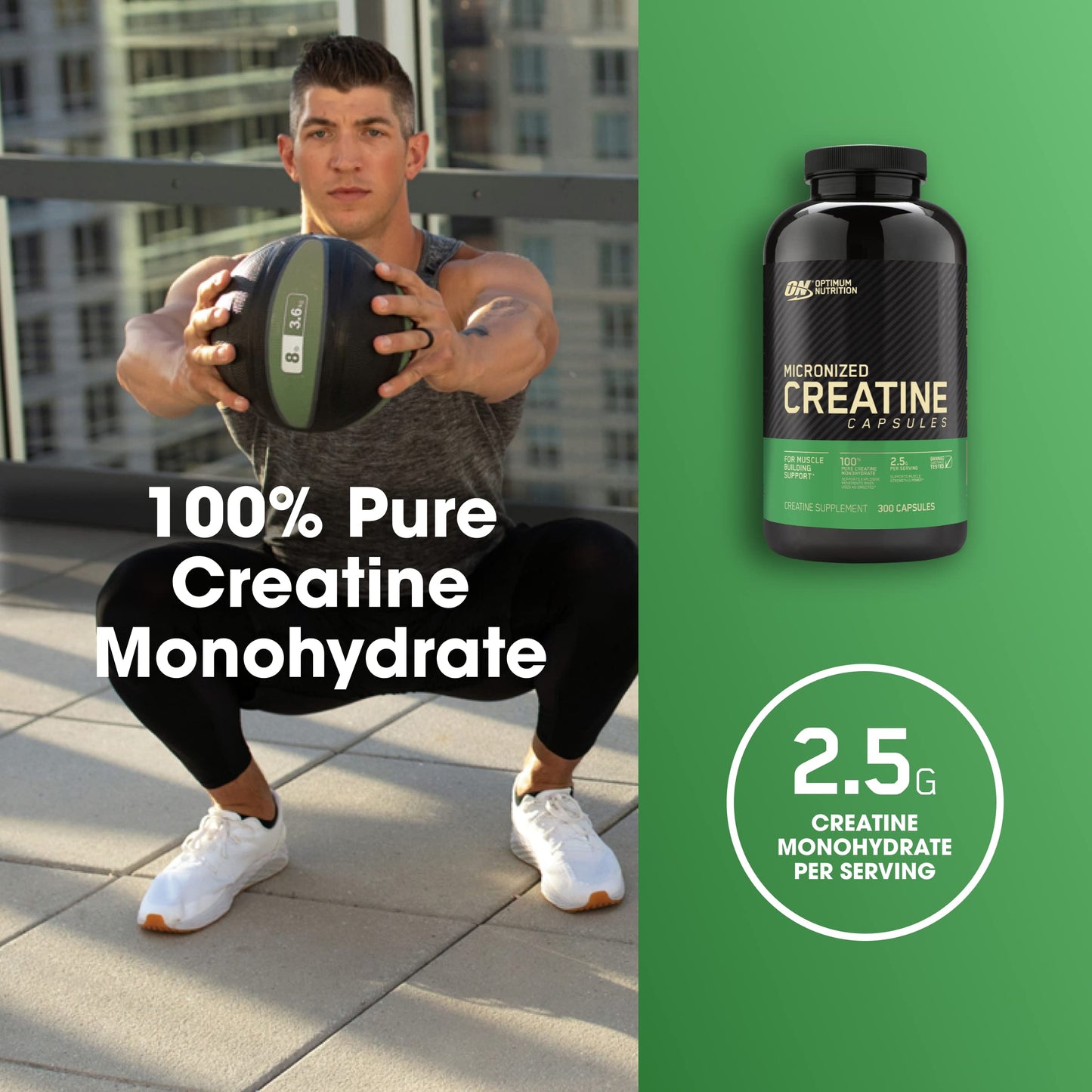 Optimum Nutrition Micronized Creatine Monohydrate Capsules, Keto Friendly, 2500mg, 100 Capsules - Nirvana Guru