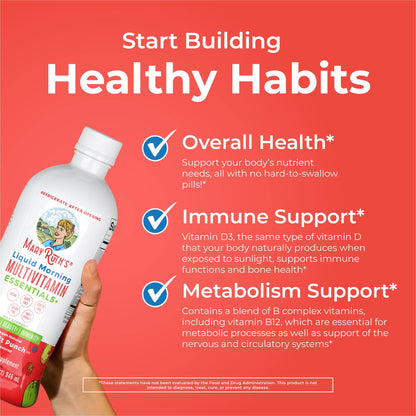 MaryRuth's Liquid Morning Multivitamin Essentials+ | Vitamin A C D E B6 B12 Biotin Zinc | Mens Womens Multivitamin | Immune Support | Beauty | Sugar Free | Vitamins for Ages 1+ | Vegan | 32 Fl Oz - Nirvana Guru