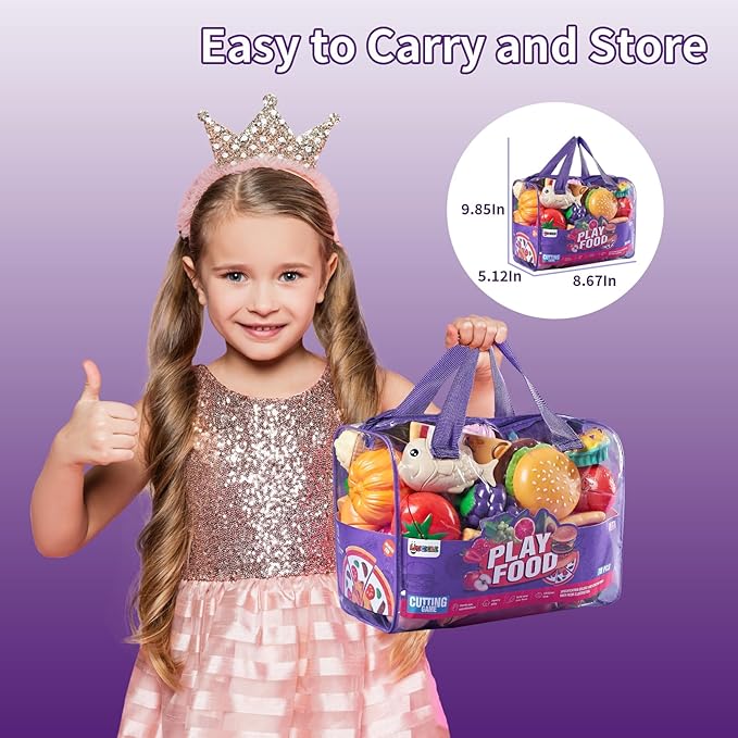 Pretend Play Food for Kids Kitchen - 78Pc Cutting Toy with Storage Bag, Toys Veggies, Fruits, Fake Pizza Toy, Food, Accessories, Boys Girls Gift, 9.5 x 7 x 6 in (ZY-78) nirvanaguru