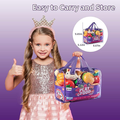 Pretend Play Food for Kids Kitchen - 78Pc Cutting Toy with Storage Bag, Toys Veggies, Fruits, Fake Pizza Toy, Food, Accessories, Boys Girls Gift, 9.5 x 7 x 6 in (ZY-78) nirvanaguru