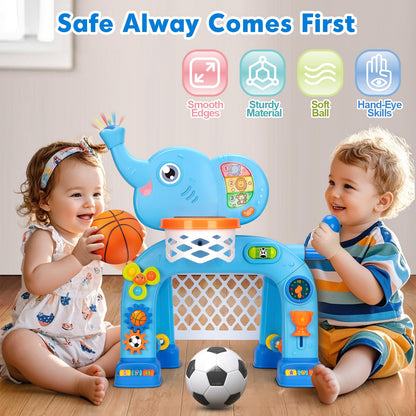 Toddler Basketball Hoop & Soccer Goal, Toys for 1 2 3 Year Old Boys Girls, Kids Sports Toy with Light Sound Music, Montessori Toys for Baby 12-18 Months, Christmas Birthday Gifts for Ages 1-3(Blue） Nirvana Guru