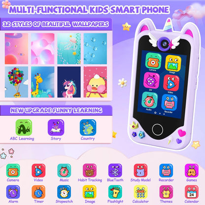 Kids Smart Phone for Girls Gifts - Toddler Christmas Birthday Gift for Age 3 4 5 6 Year Old, Kids Cell Phone Toy with Touchscreen, Dual Cameras, Learning, Kid Mp3 Player, Games with 32 GB Card Nirvana Guru