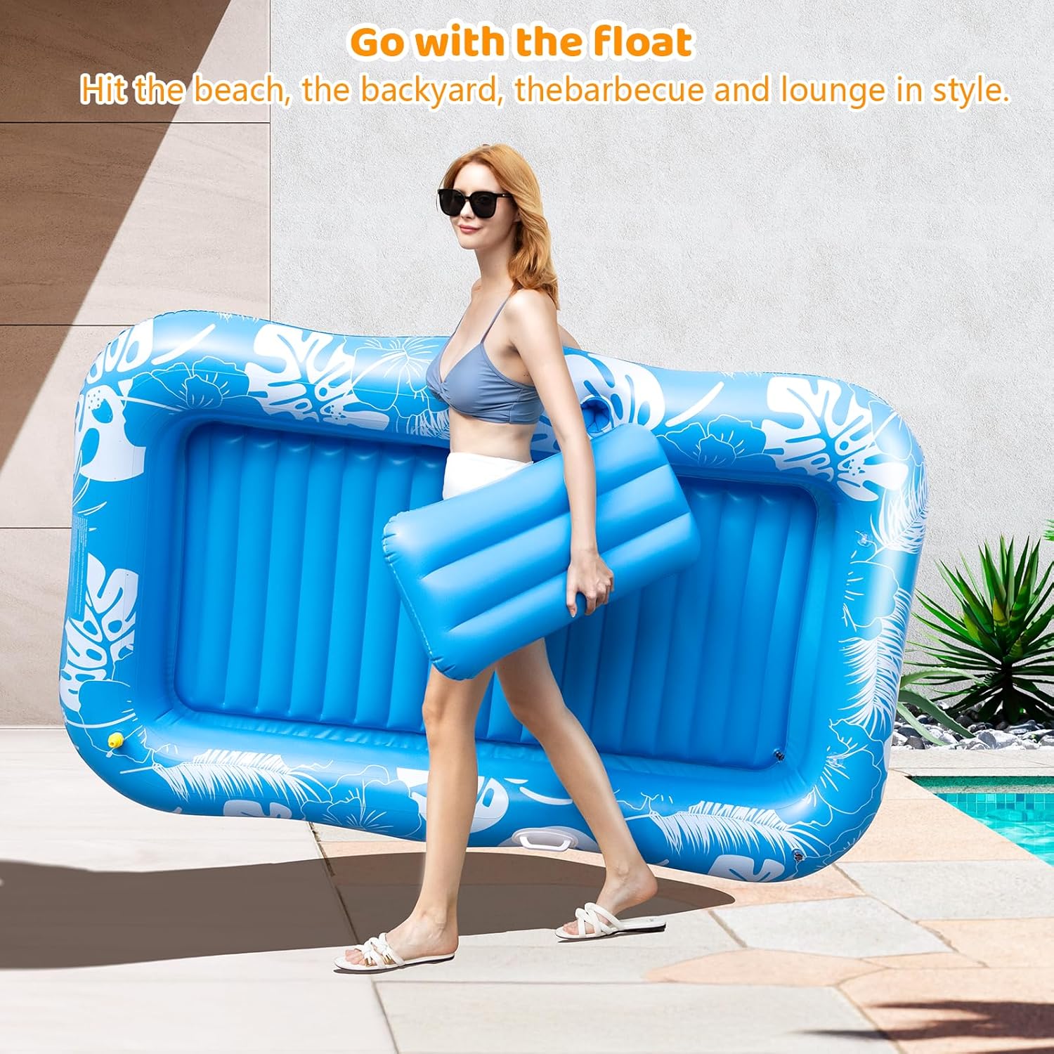 Inflatable Tanning Pool Lounger Float with Sprinkler, 77" x 48" Pool Floats Adult with Pillow, 6 in 1 Suntan Tub Raft Floatie with Drink Holder Sunbathing Water Lounge Nirvana Guru
