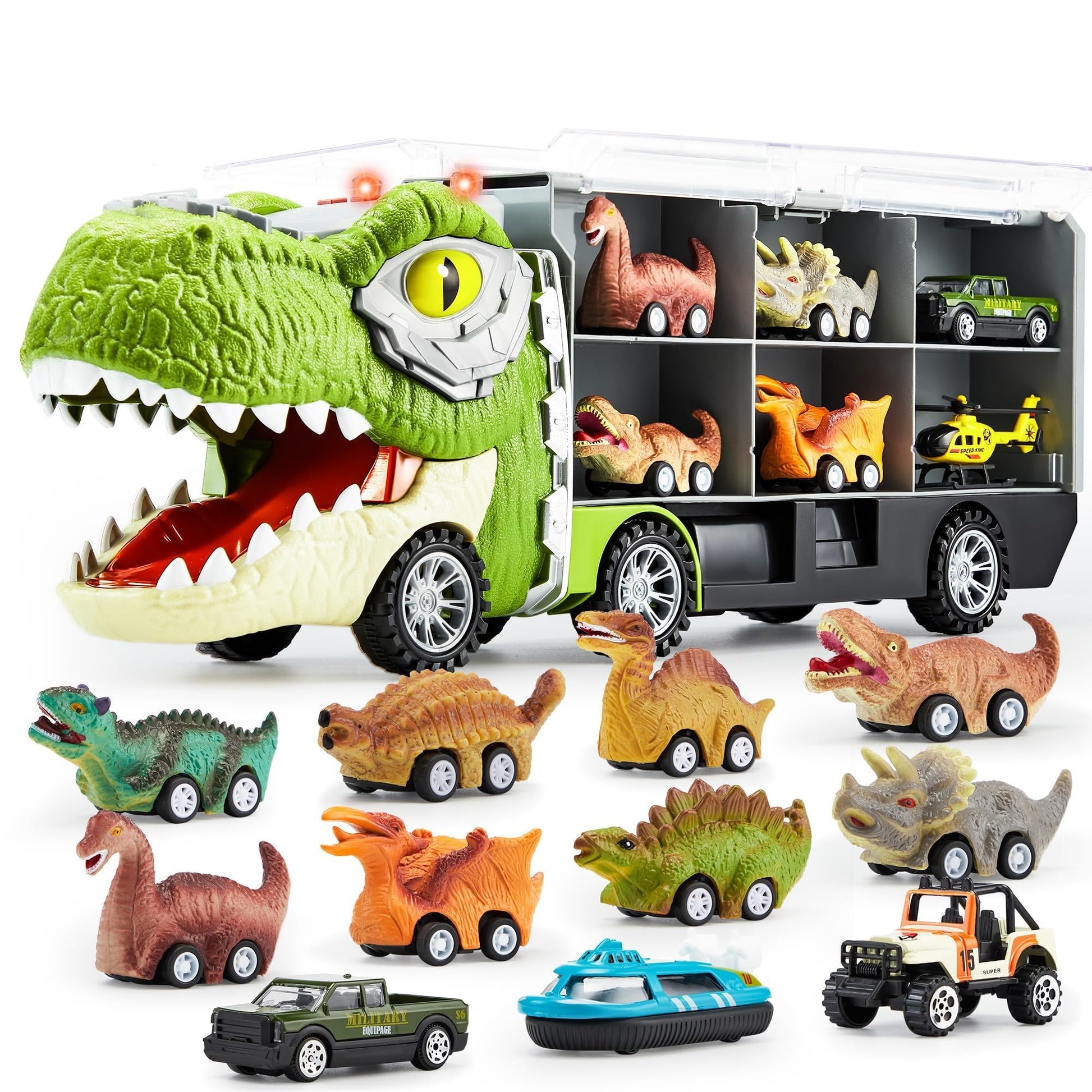 JOYIN 13 in 1 Dinosaur Toys for Kids 3-5, Dinosaur Truck with 12 Pull Back Cars, Small Cars Set, Birthday Gifts Toys for 3 4 5+ Year Old Boy, Transport Carrier Truck for Toddlers 3-4 Years Nirvana Guru