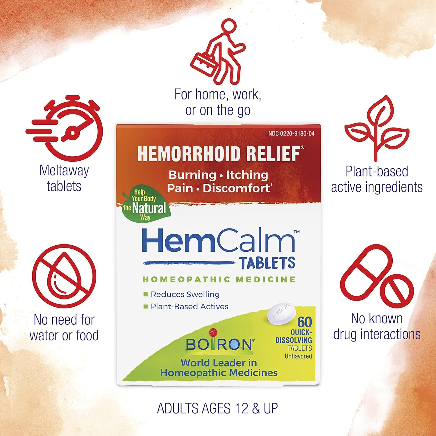 Boiron Hemcalm hemorrhoid Relief Tablets for Itchy Burning Pain, Swelling and discomfort, White, 60 Count - Nirvana Guru