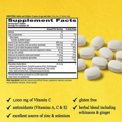 Airborne 1000mg Vitamin C + Zinc Immune Support Supplement Chewable Tablets, Very Berry & Citrus Flavor with Powerful Antioxidants Vitamins A C & E, 116 Chewable Tablets Nirvana Guru