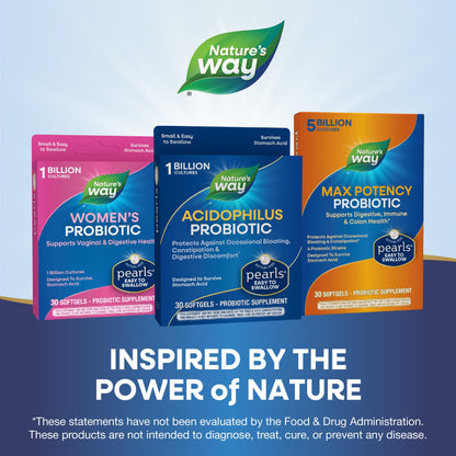 Nature's Way Acidophilus Probiotic Pearls, Supports Digestive Balance and Gut Health*, Protects Against Occasional Constipation and Bloating*, 1 Billion Live Cultures, 90 Softgels (Packaging May Vary) - Nirvana Guru