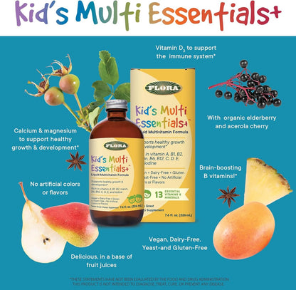 Flora - Kids Multi Essentials+, Liquid Multivitamin Formula, 13 Essential Vitamins & Minerals, 7.6 Fl Oz - Nirvana Guru