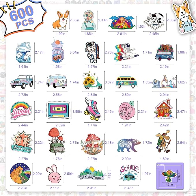 Arme 600 PCS Stickers Pack，Cute Colorful Waterproof Stickers，Vinyl Art Stickers.Stickers for Water Bottles,Skateboards and Notebooks, Laptop Sticker for Teens Girls Kids Adults nirvanaguru