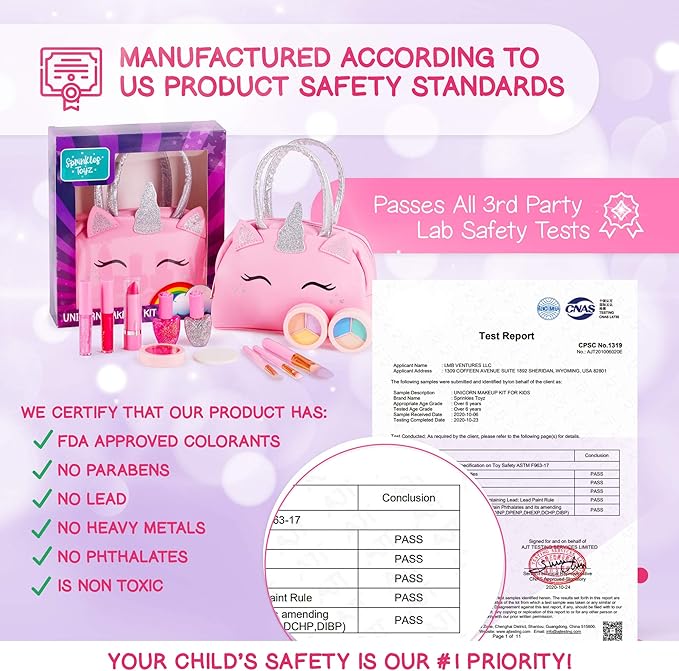 Kids Real Makeup Kit for Girls with Pink Unicorn Purse, Non Toxic Washable Make Up - Unicorn Toys for Toddler & Birthday Gifts for Girl Ages 3 4 5 6 7 8 9 10 Years Old - Pretend Play Vanity Set nirvanaguru