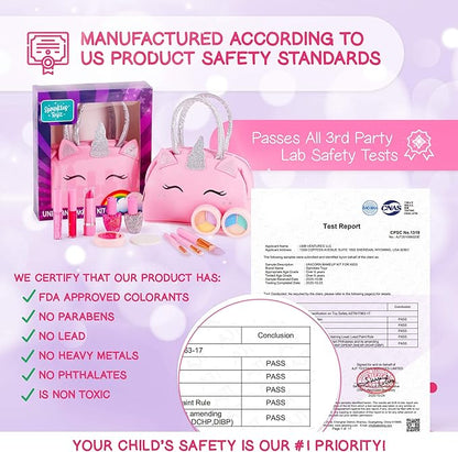 Kids Real Makeup Kit for Girls with Pink Unicorn Purse, Non Toxic Washable Make Up - Unicorn Toys for Toddler & Birthday Gifts for Girl Ages 3 4 5 6 7 8 9 10 Years Old - Pretend Play Vanity Set nirvanaguru
