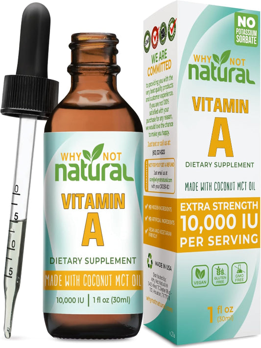 Why Not Natural Vitamin A Drops 10000 IU - Liquid retinyl Palmitate with Coconut MCT Oil, Vegan VIT A Supplement for Skin - 1 oz sublingual Tincture Nirvana Guru
