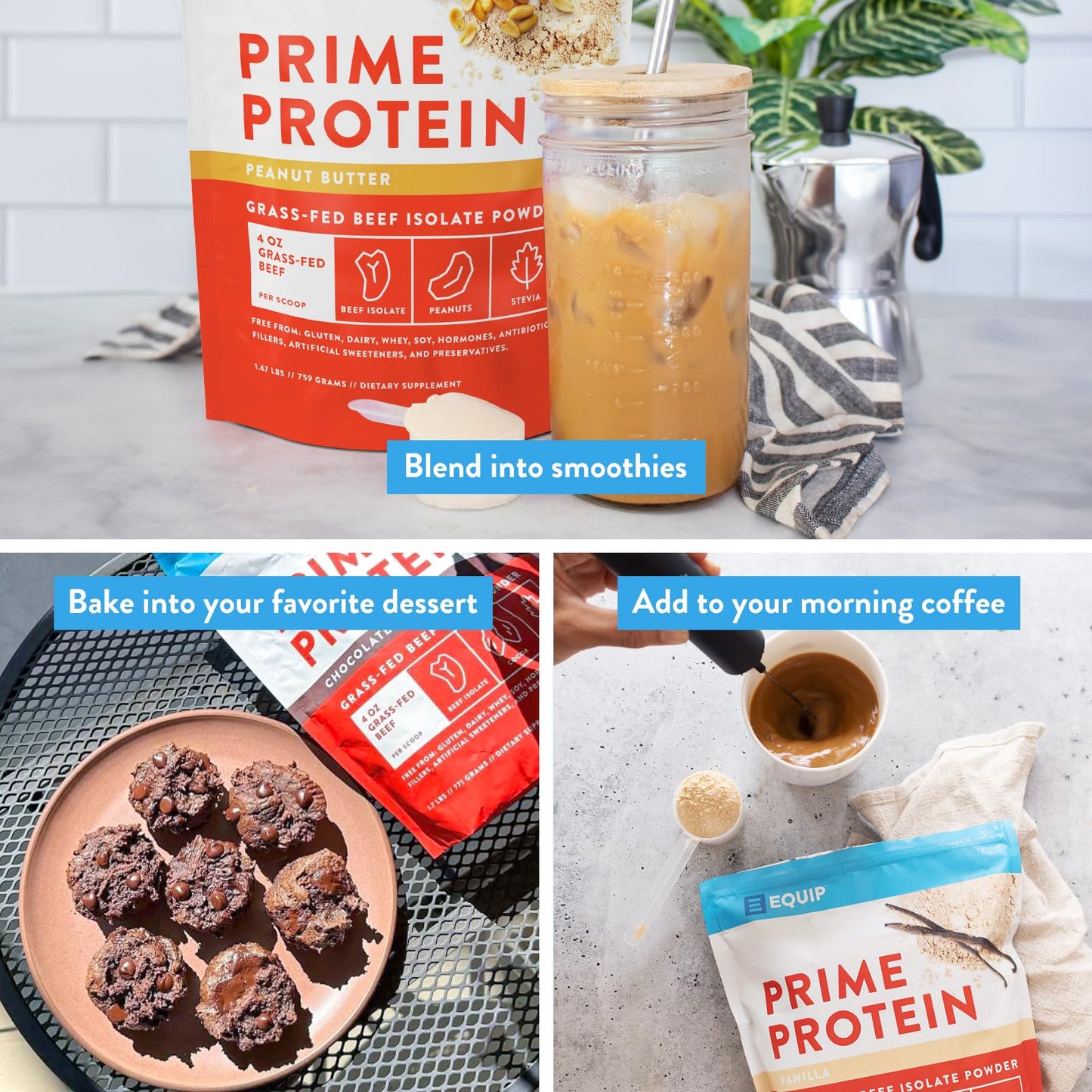 Equip Foods Prime Protein Powder | Clean, Grass Fed Beef Protein Isolate | Carnivore Protein Powder | Paleo, Keto Friendly | Gluten, Dairy Free | Helps Build & Repair Tissue | 30 Servings, Chocolate
