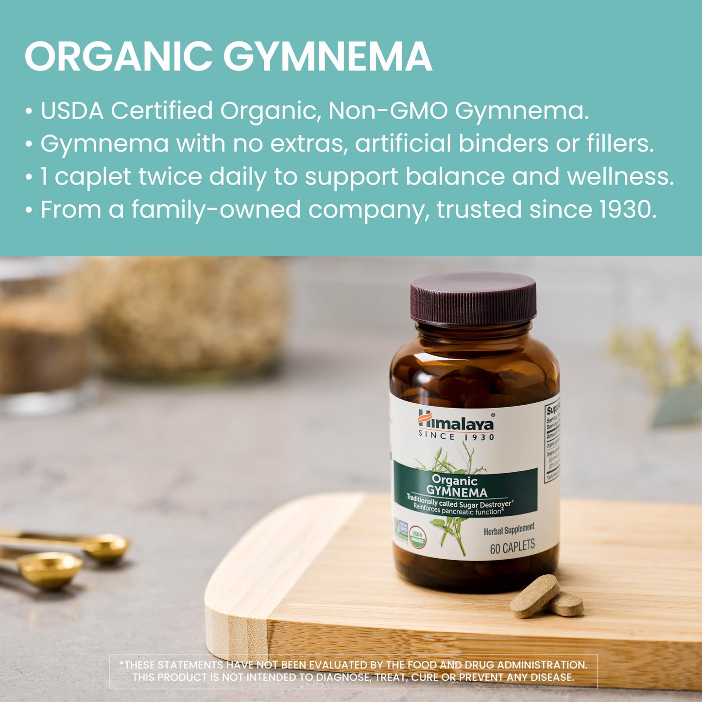 Himalaya Organic Gymnema Sylvestre Herbal Supplement USDA Certified Organic, Non-GMO, 700 mg, 60 Plant-Based Caplets - Nirvana Guru