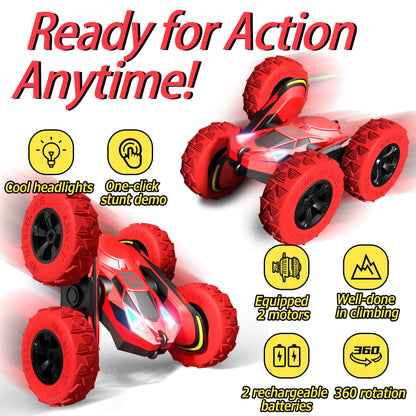 Threeking RC Stunt Cars Remote Control Car Double-Sided Driving 360-degree Flips Rotating Car Toy, Green Nirvana Guru