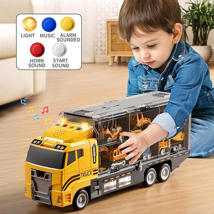 Toddler Boys Construction Truck Vehicle Toy Set with Play Mat and Die-Cast Toy Car, Transport Carrier Truck for Kids 3-5, Birthday Gifts Toys for 3-8 Year Old Boys Nirvana Guru