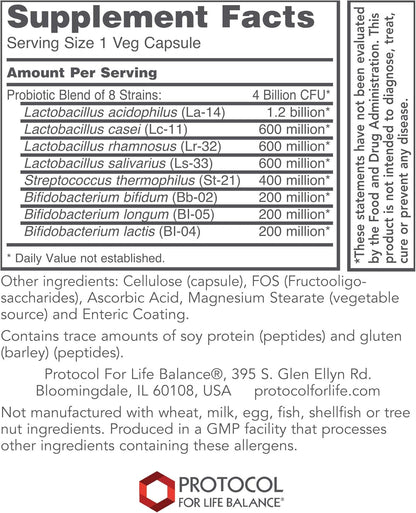 Protocol for Life Balance Ortho Dophilus 8 Strains 4 Billion- 60 Vegetarian Capsules Nirvana Guru
