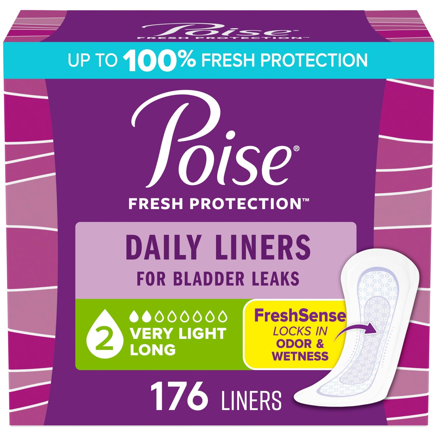 Poise Daily Liners, Incontinence Panty Liners, 2 Drop Very Light Absorbency, Regular Length, 48 Count of Pantiliners, Packaging May Vary