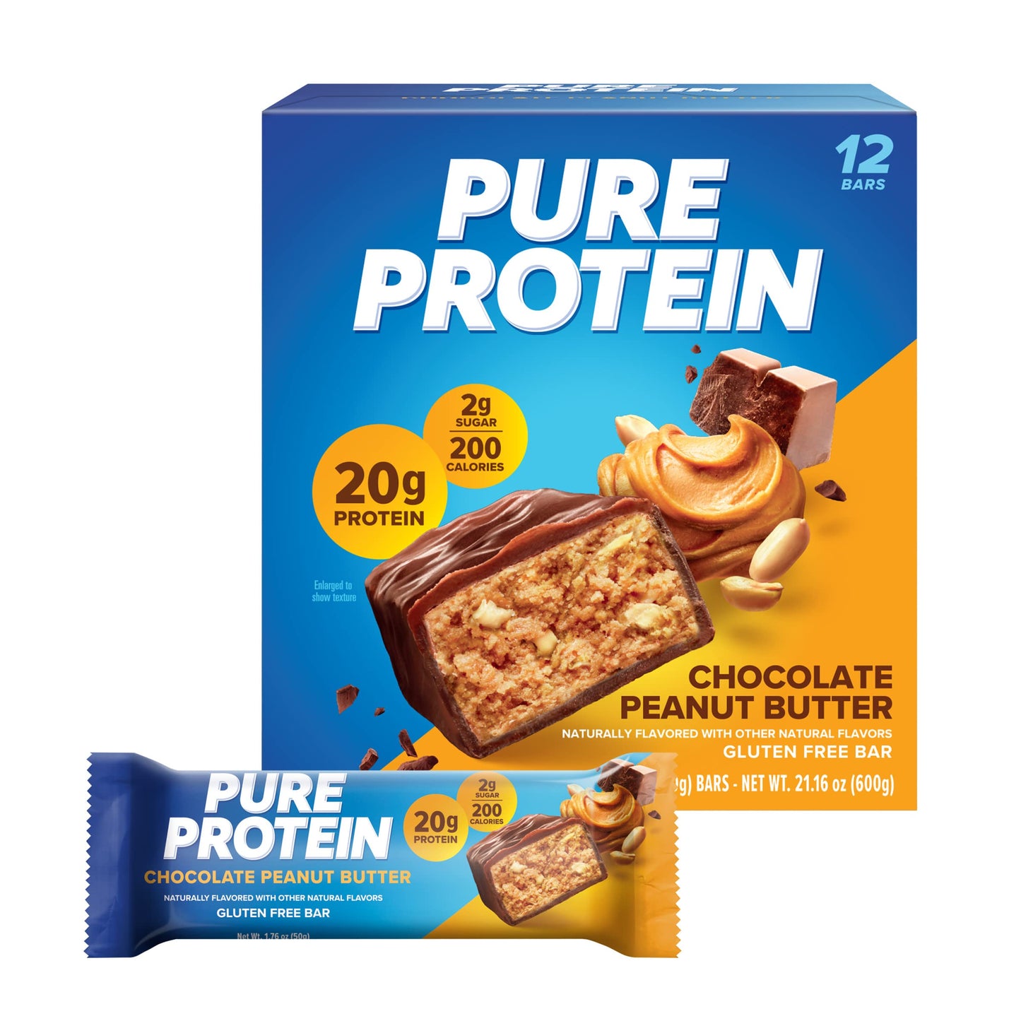 Pure Protein Bars, High Protein, Nutritious Snacks to Support Energy, Low Sugar, Gluten Free, Chocolate Deluxe, 1.76 oz., 12 Count(Pack of 1) (Packaging may vary)