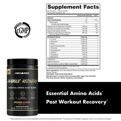 Anabolic Warfare Anabolic Recovery Essential Amino Acid Blend - Post-Workout Recovery & Premium Hydration to Build Muscle (Tropical Tornado, 30 Servings) Nirvana Guru